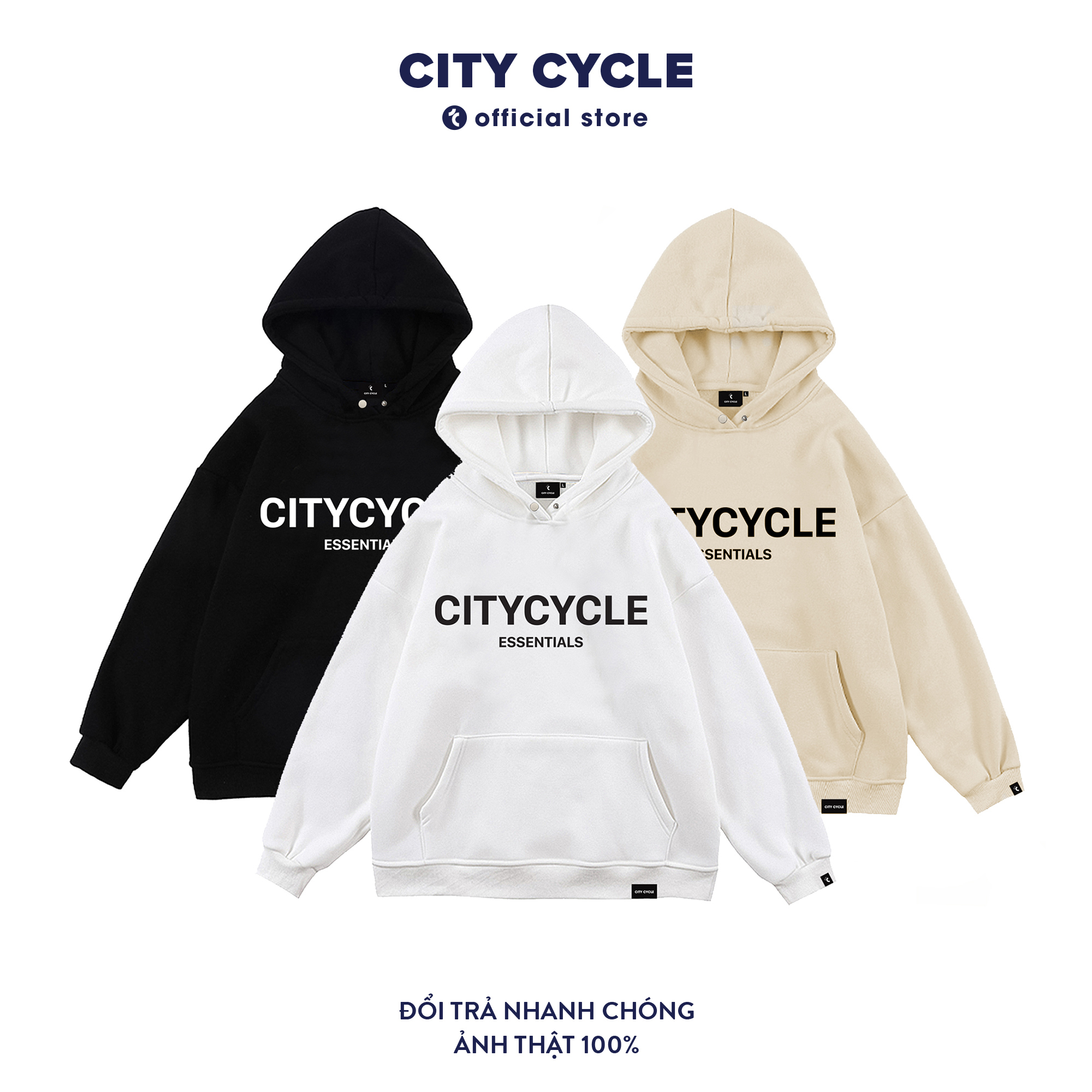Áo hoodie unisex essentials nỉ bông City Cycle áo nỉ phối mũ form rộng Local Brand