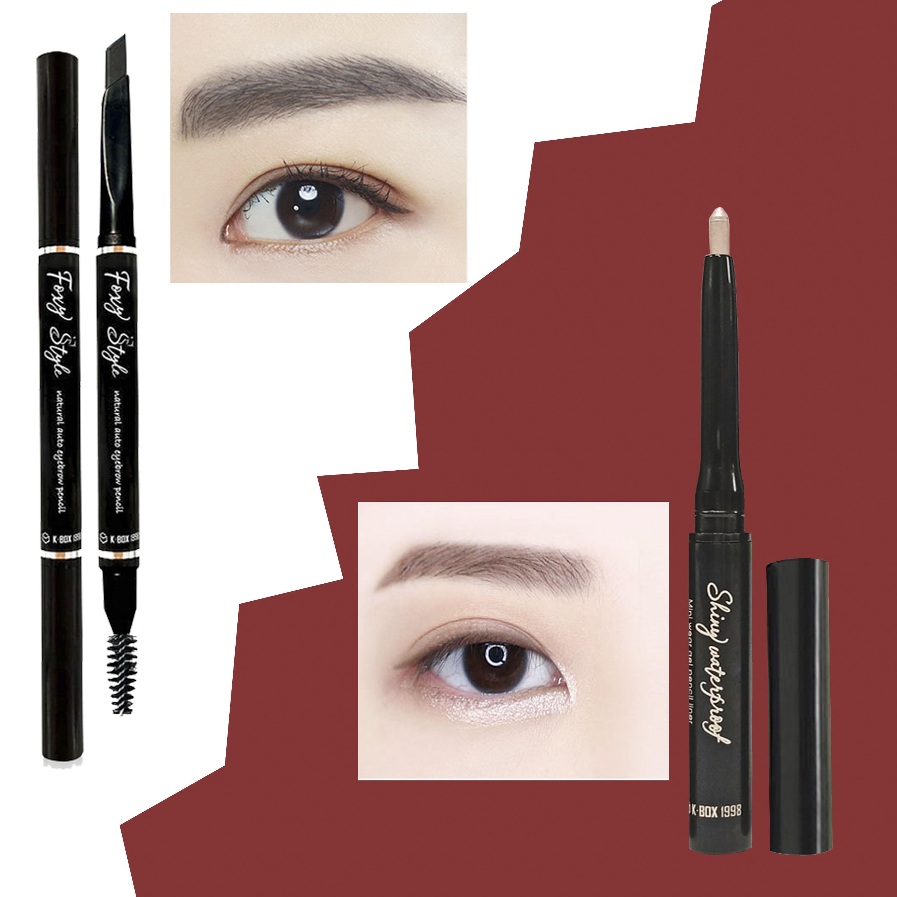 Combo Chì Kẻ Mày đầu vát chéo và Chì Kẻ Mắt màu hồng nhũ Hàn Quốc