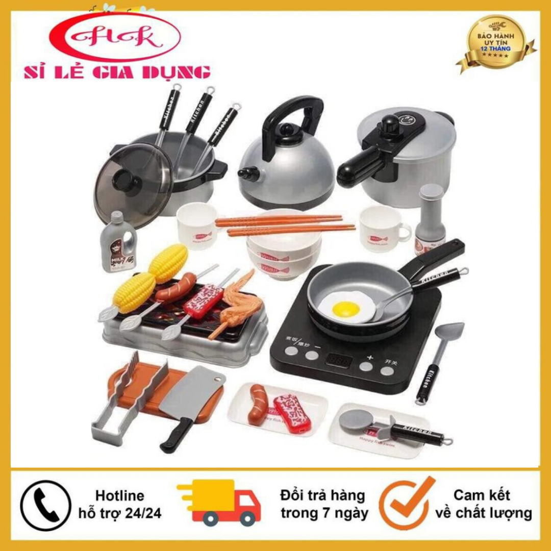 Loại to có hộp - Bộ đồ chơi nấu ăn 36 món, xe kem, vỉ hoa quả cắt trái cây- Nhà bếp 36 món HKMART