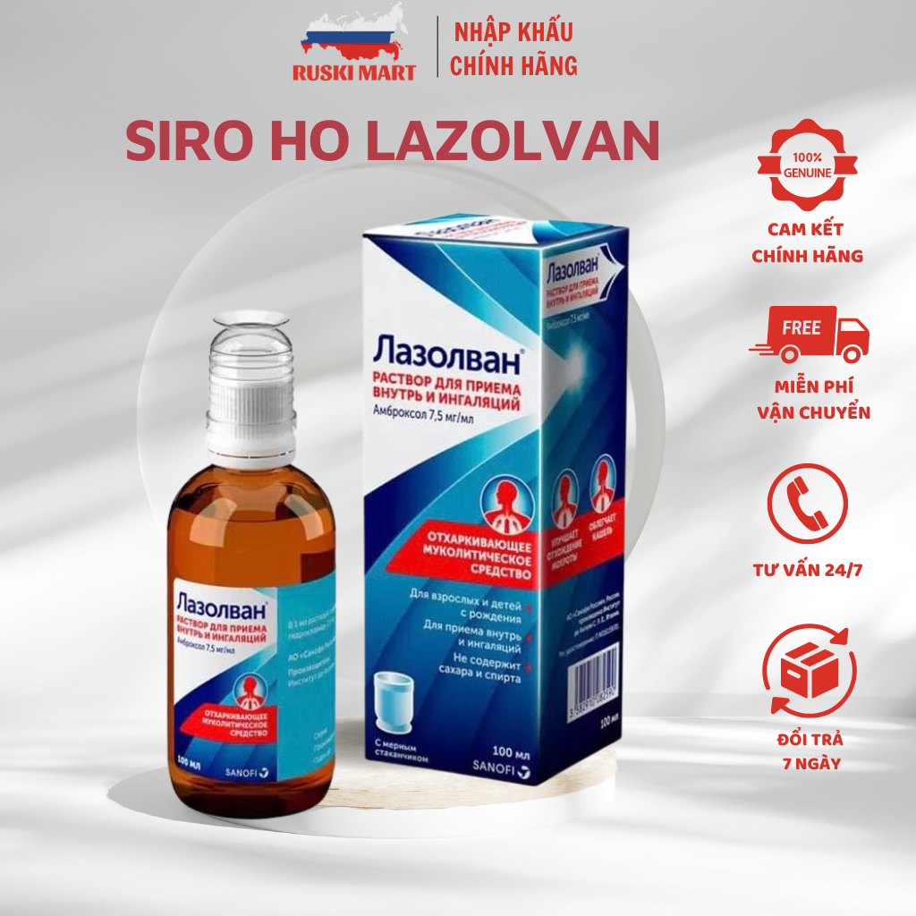 Siro ho Nga Lazolvan của Nga 100ml - Siro giảm ho, tiêu đờm, long đờm an toàn hiệu quả cho trẻ em và người lớn - Ruski Mart