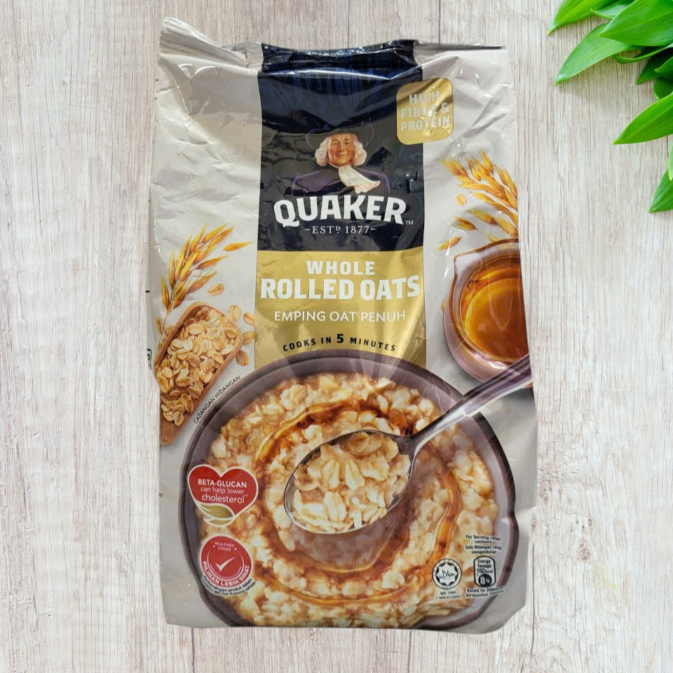 QUAKER [Túi ROLLED 800g] YẾN MẠCH CÁN DẸT High Fibre & Protein Whole Rolled Oats (HALAL)