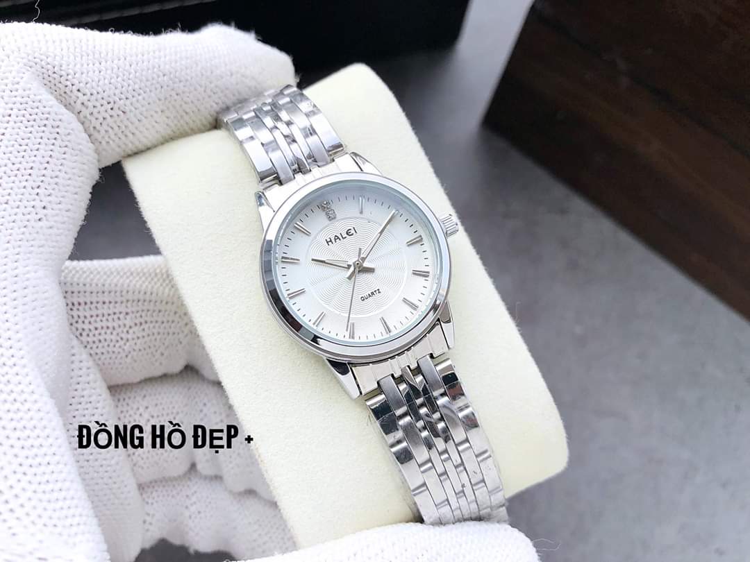 đồng hồ nữ đẹp dây bạc mặt trắng chống nước chống xước HNT01