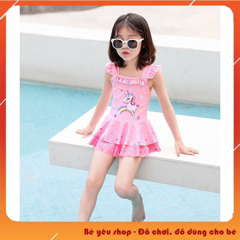 Áo bơi, bộ đồ bơi bé gái hình Unicorn size đại, Áo bơi kỳ lân hồng siêu xinh cho bé gái