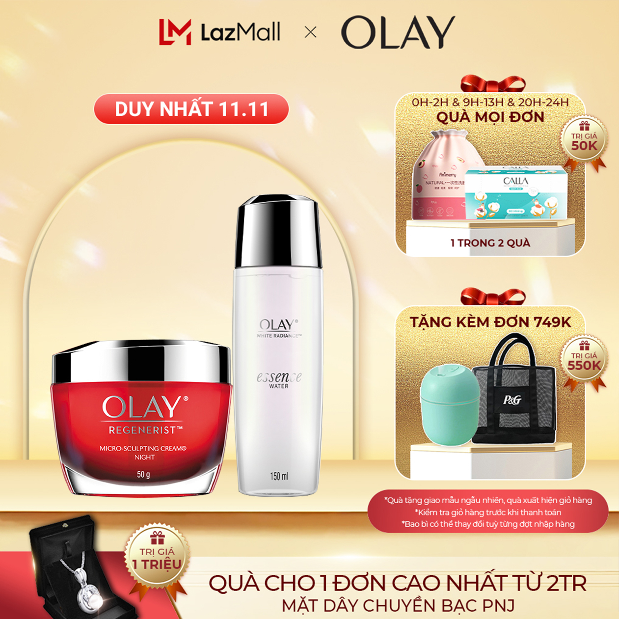 [25-30.11 DEAL SỐC ĐƠN 749K TẶNG 4 QUÀ] Combo 2 Sản Phẩm OLAY Dưỡng Trắng Da Và Chống Lão Hóa: Kem Dưỡng Ẩm Ban Đêm 50g + Tinh Chất 150ml [Số lượng quà có hạn]