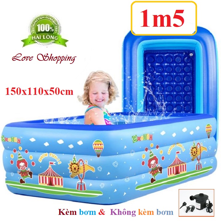 Bể bơi, phao bơi tại nhà bơm hơi cho bé hè 2020 - 3 tầng - 1m5 - có đáy chống trượt