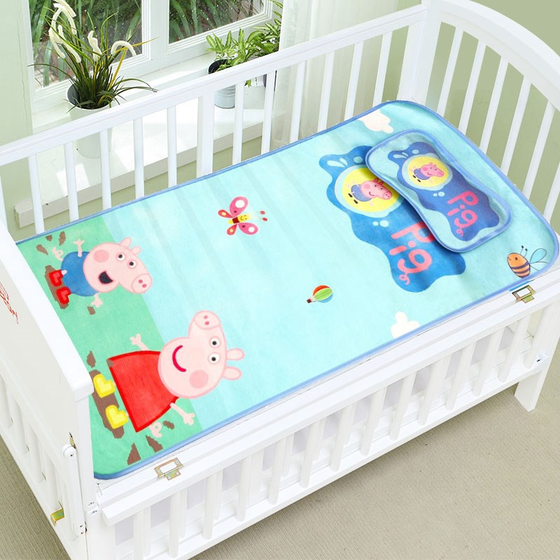 Chiếu lụa điều hòa kèm gối họa tiết siêu xinh cho bé