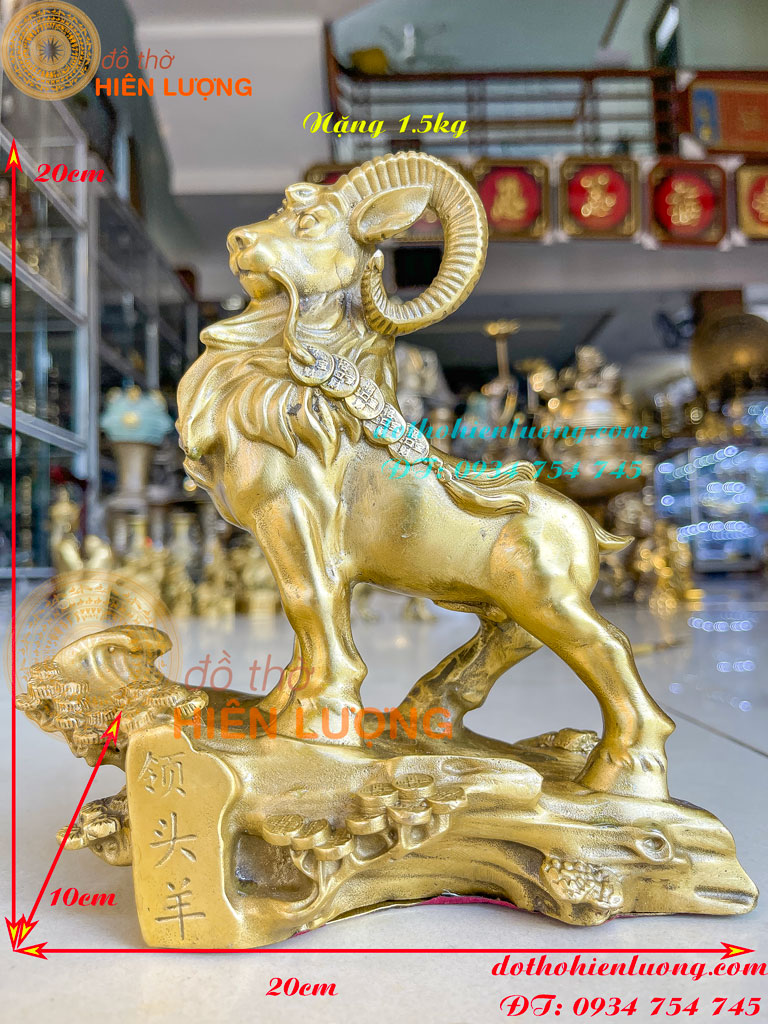 Tượng dê bằng đồng đứng bãi đá ngậm xâu tiền phong thủy- dxrxc: 20x10x20 nặng 1.5kg-tượng dê phong thủy