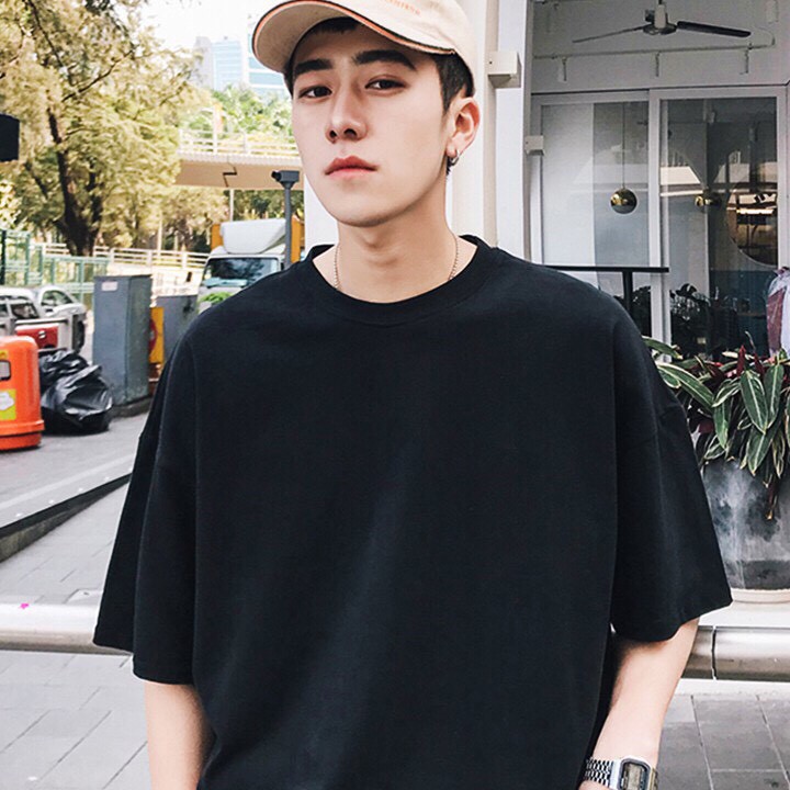 [HCM]ÁO THUN TAY LỠ MÀU ĐEN CỔ TRÒN UNISEX NAM NỮVẢI COTTON MỀM MỊN MÁT.