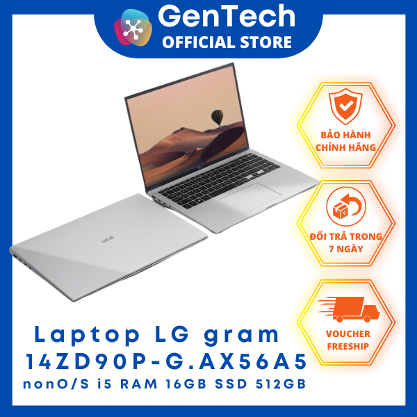 Laptop LG gram 14'', Intel® Core™ i5 Gen11, 16GB, 512GB, 16:10, 14ZD90P-G.AX56A5 (có quà tặng)