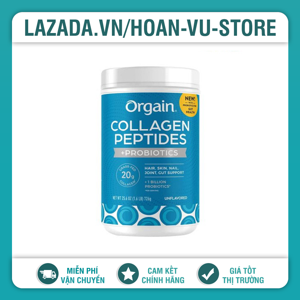 Bột collagen orgain collagen peptides + probiotics 726g mỹ