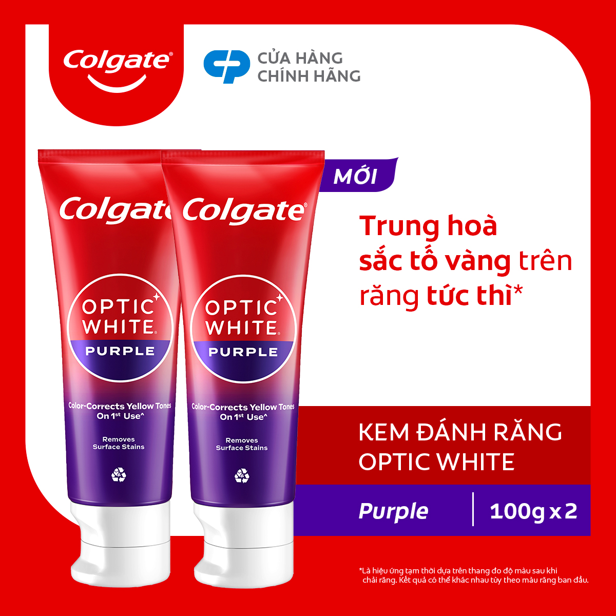 [HB Gift] Bộ 2 Kem Đánh Răng Colgate trắng răng Optic White Purple 100g