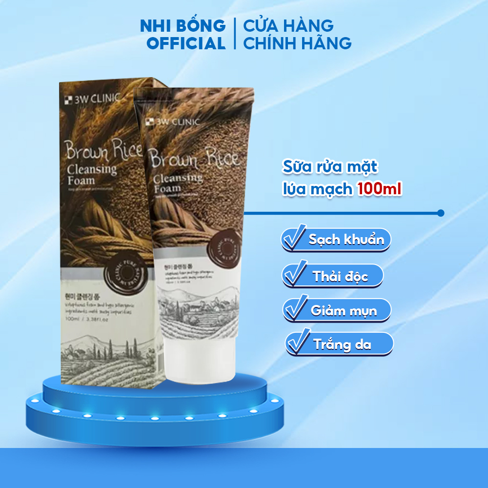 Sữa Rửa Mặt 3W Clinic Hàn Quốc chiết xuất từ Lúa Mạch giúp sạch khuẩn trắng da & giảm mụn 100ml