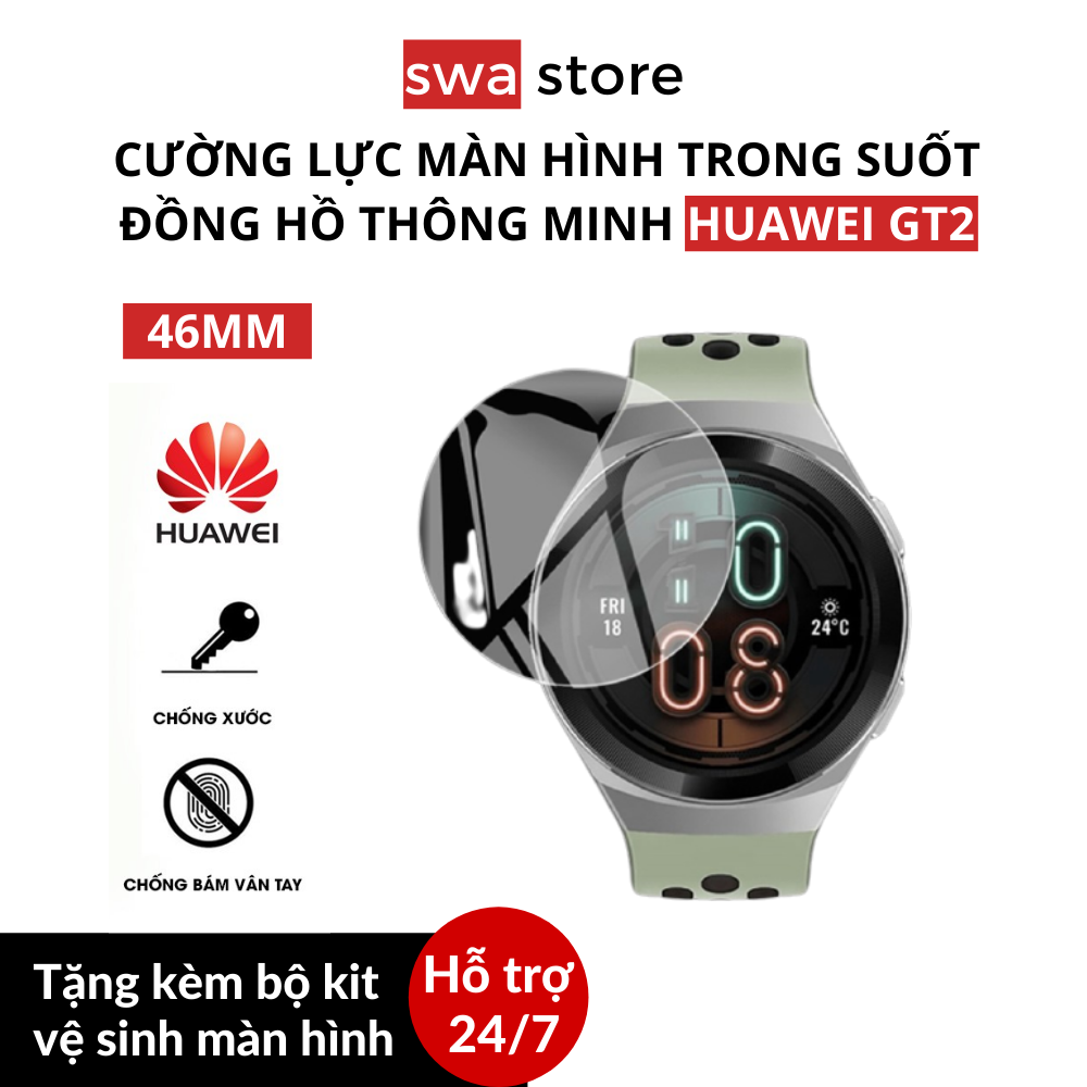 Dán màn hình cường lực 9H trong suốt đồng hồ thông minh Huawei Watch GT2E [Tặng kit vệ sinh màn hình] SWASTORE