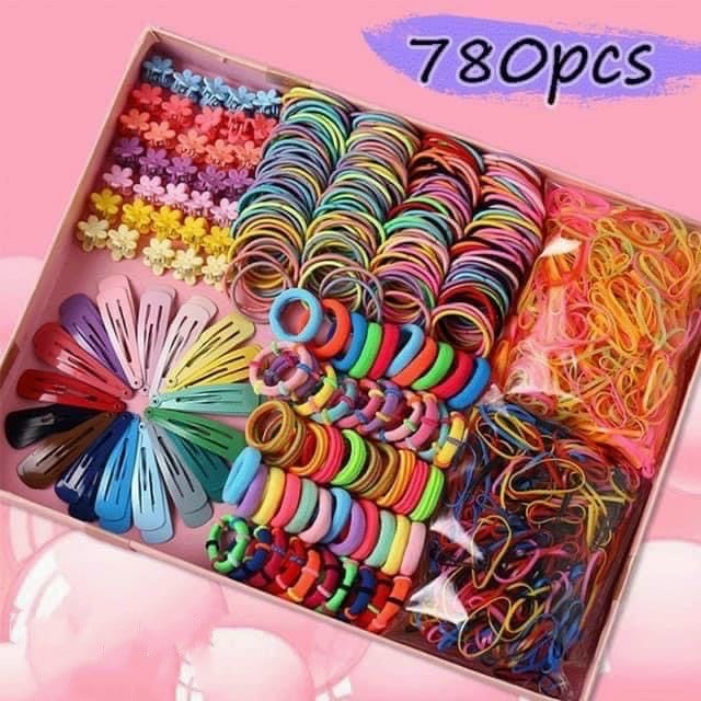 Hộp kẹp tóc 780 món cho bé set 780 chi tiết cột kẹp tóc cho bé-dây buộc tóc bé gái-kẹp tóc bé gái