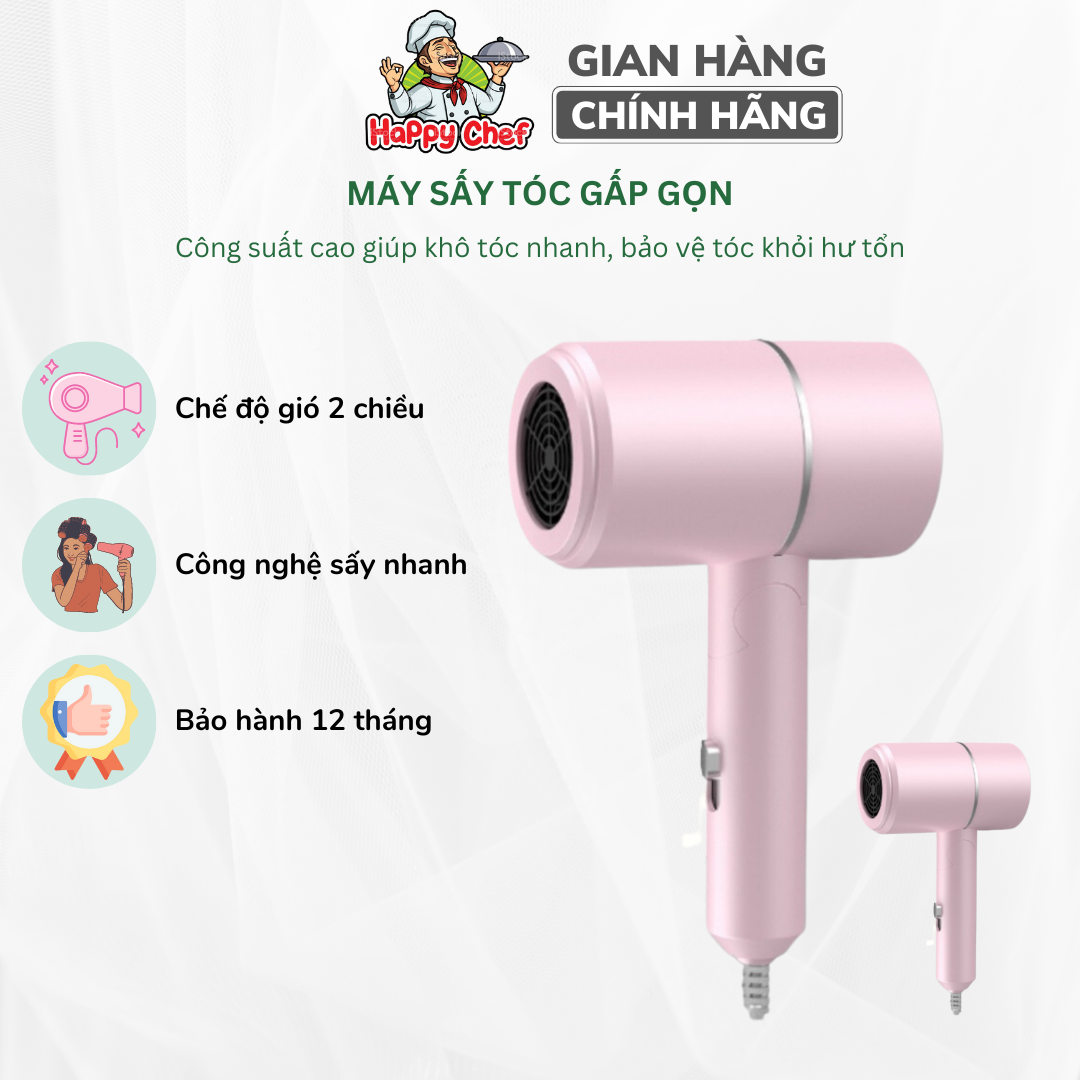 Mấy sấy tóc mini cầm tay 2 chiều nóng lạnh hair dryer, công suất 2200w giúp làm khô tóc nhanh, 3 chế độ sấy chăm sóc tóc, bảo hành 12 tháng