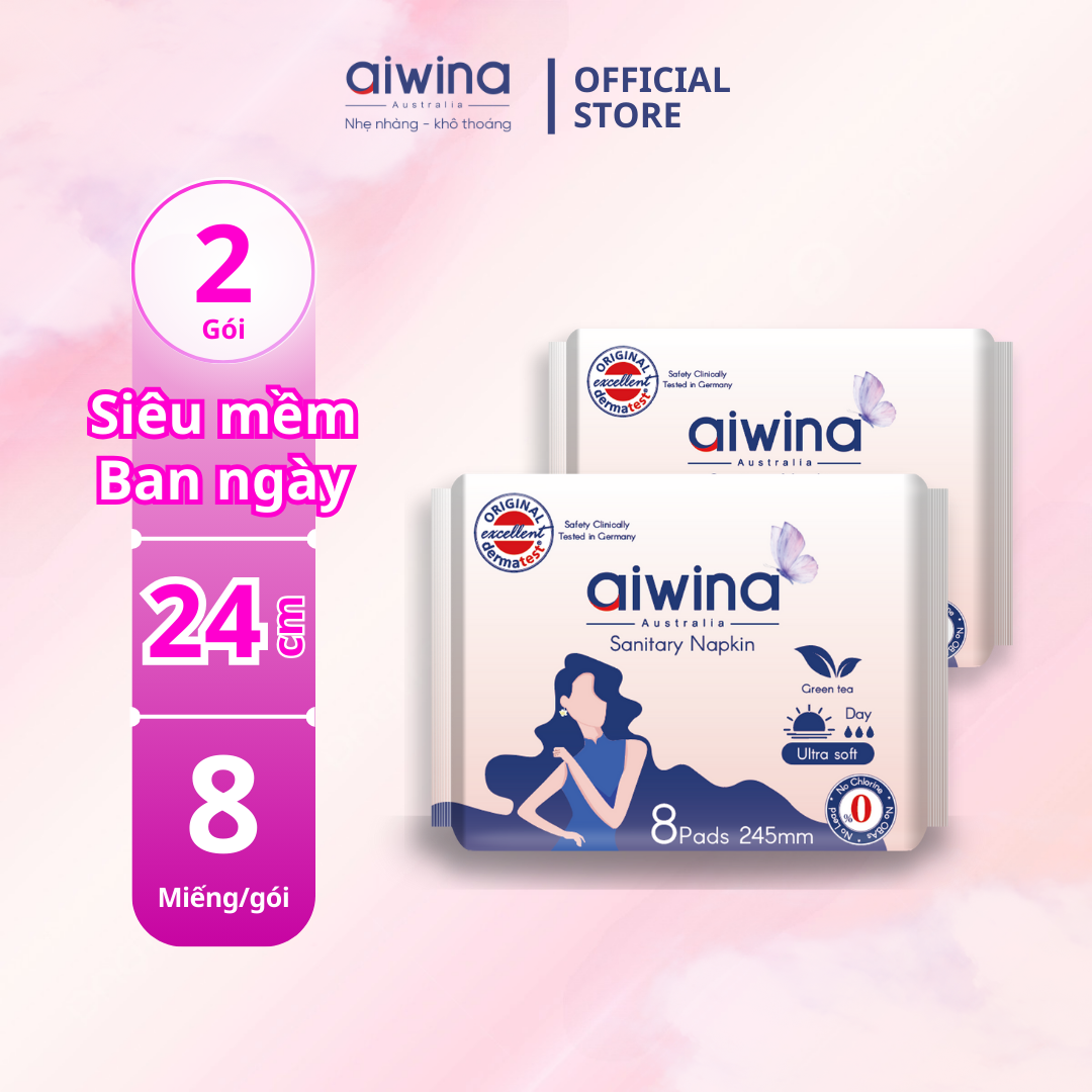 Aiwina 2-Pack sanitary napkins 24cm daytime running thin soft .. pack of 8