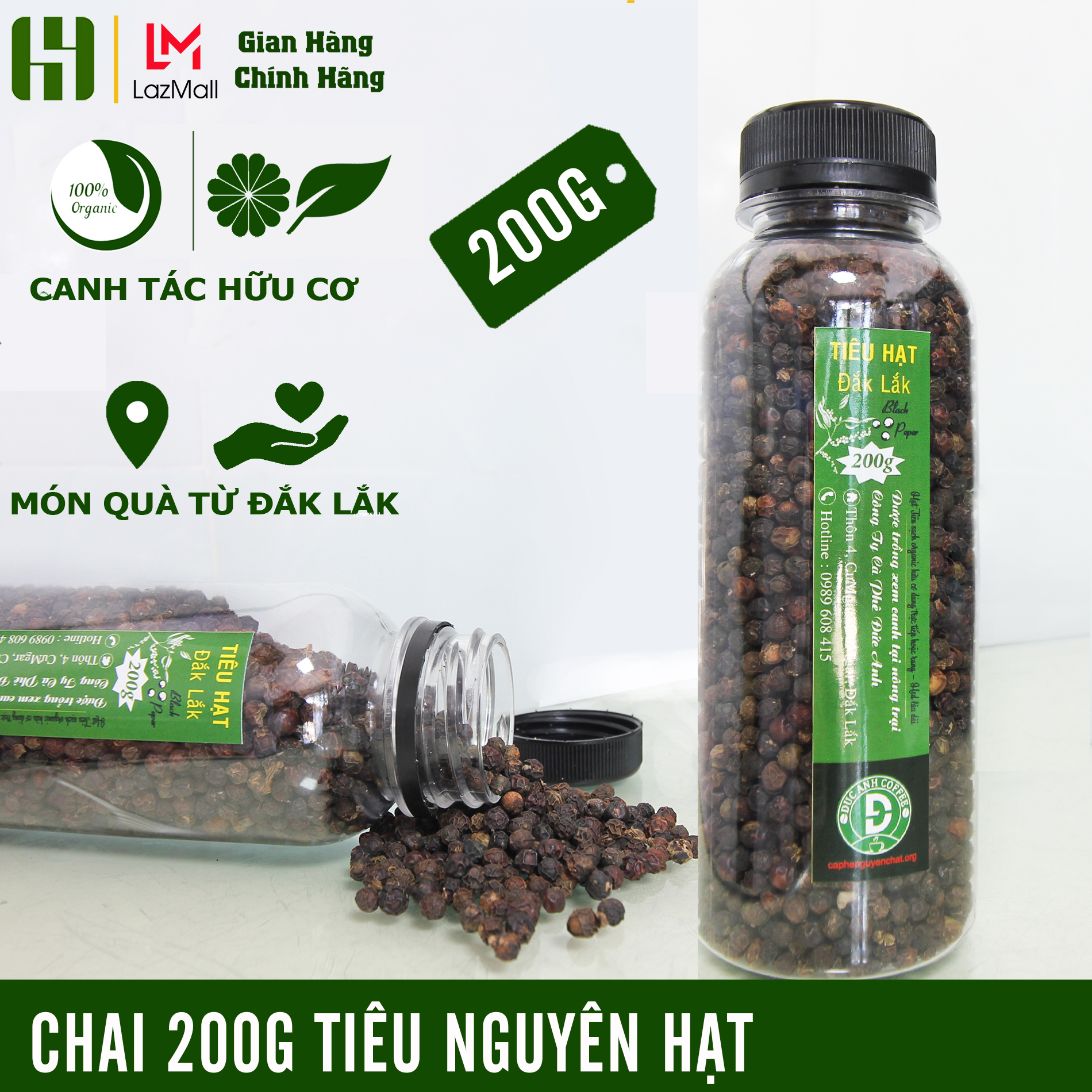 [Gia Vị cho sức khỏe] Chai 200g Tiêu Hạt Đăk Lăk sản phẩm thật canh tác hữu cơ tự nhiên- giá trị thật - tiêu đen HỌ HỒ