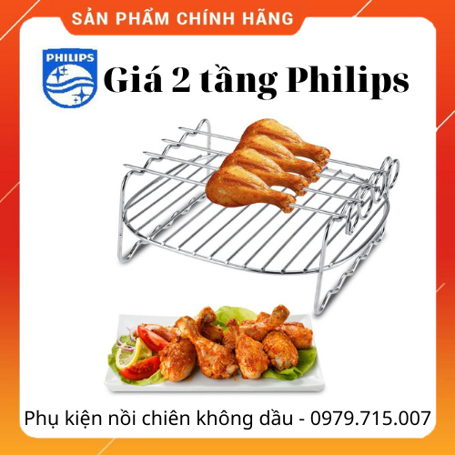PHỤ KIỆN NỒI CHIÊN KHÔNG DẦU - GIÁ 2 TẦNG CHÍNH HÃNG PHILIPS XXL TẶNG KÈM 5 XIÊN THỊT