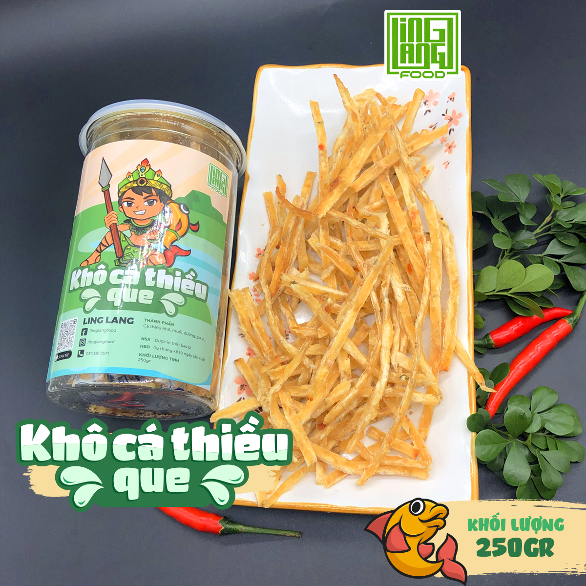 Khô cá thiều que thơm ngon ling lang food hũ 250g chuẩn vị