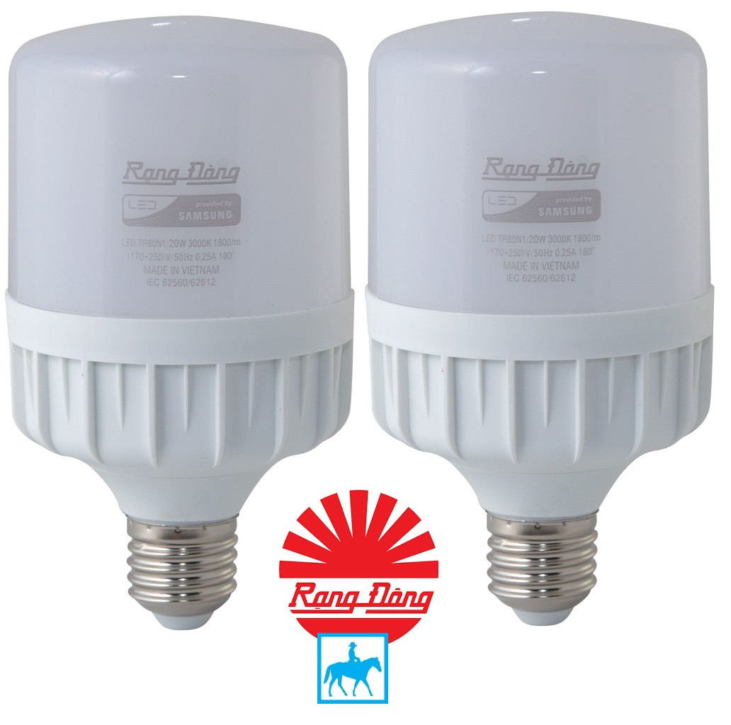 Bộ 2 bóng đèn led bulb trụ 20w rạng đông chip led Samsung áng sáng trắng