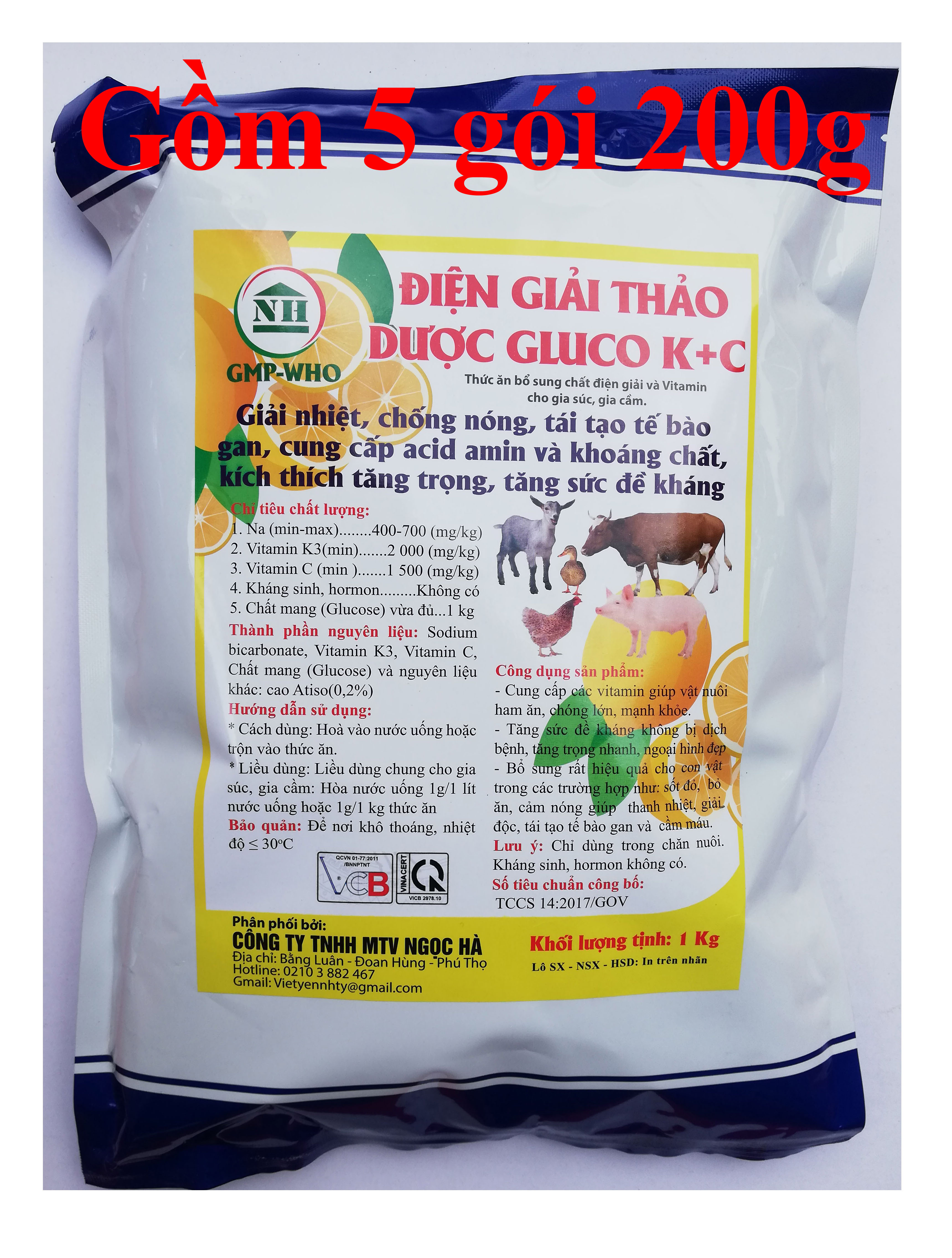 1 kg GLUCO K-C Giải nhiệt, Giải độc, chống stress, kích thích tiêu hóa dùng tốt cho gà đá, chim cảnh, gia súc và gia cầm