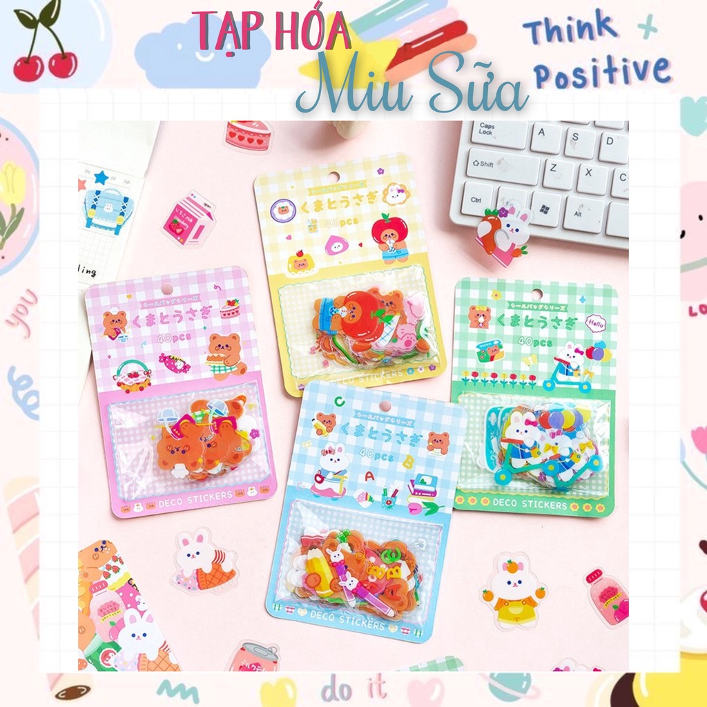 Sticker gấu thỏ chống nước gói 40 miếng siêu xịn - MiuSua