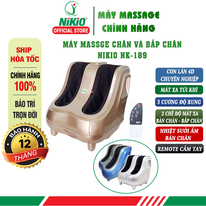 Máy Massage Bàn Chân, Nắn Bóp Bắp Chân Nikio NK-189 - Công Nghệ Mát Xa Túi Khí Nhẹ Nhàng Giúp Chân Thư Giãn, Giảm Đau Mỏi, Tê Bì