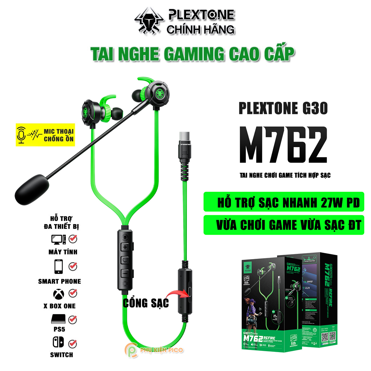 Tai nghe gaming có mic rời Plextone G30 - Tai nghe gaming có dây G30GL Plextone chính hãng