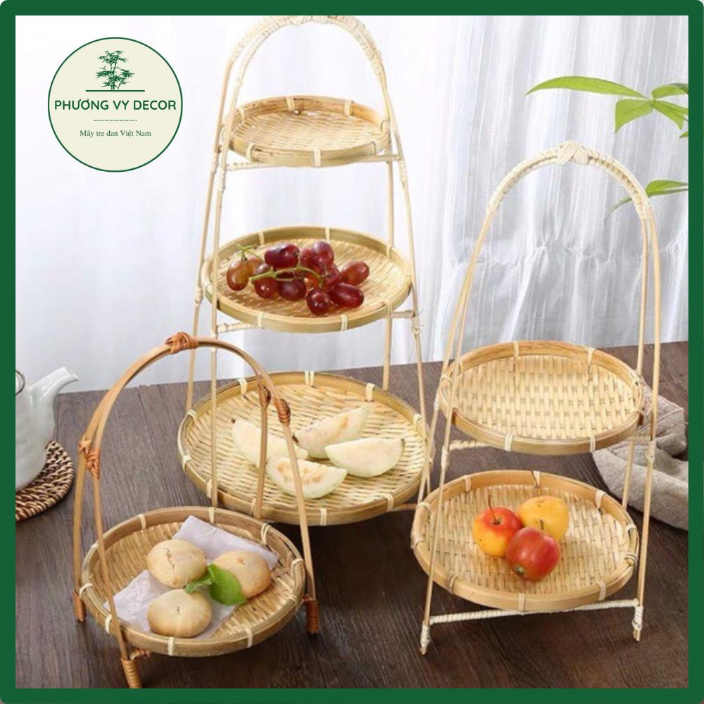 Mẹt tre tầng đựng bánh kẹo, trang trí decor nhà cửa sự kiện, đồ chơi trang trí mầm non Phương Vy Decor