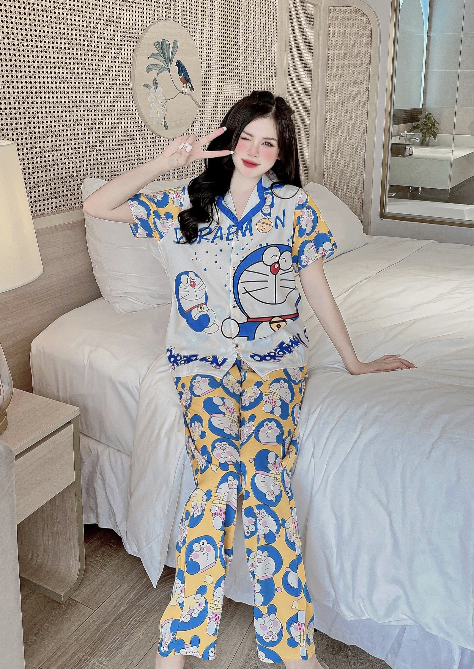 Đồ bộ nữ tiểu thư lụa mango thiết kế mềm mại tay ngắn quần dài - MIDA HOUSE
