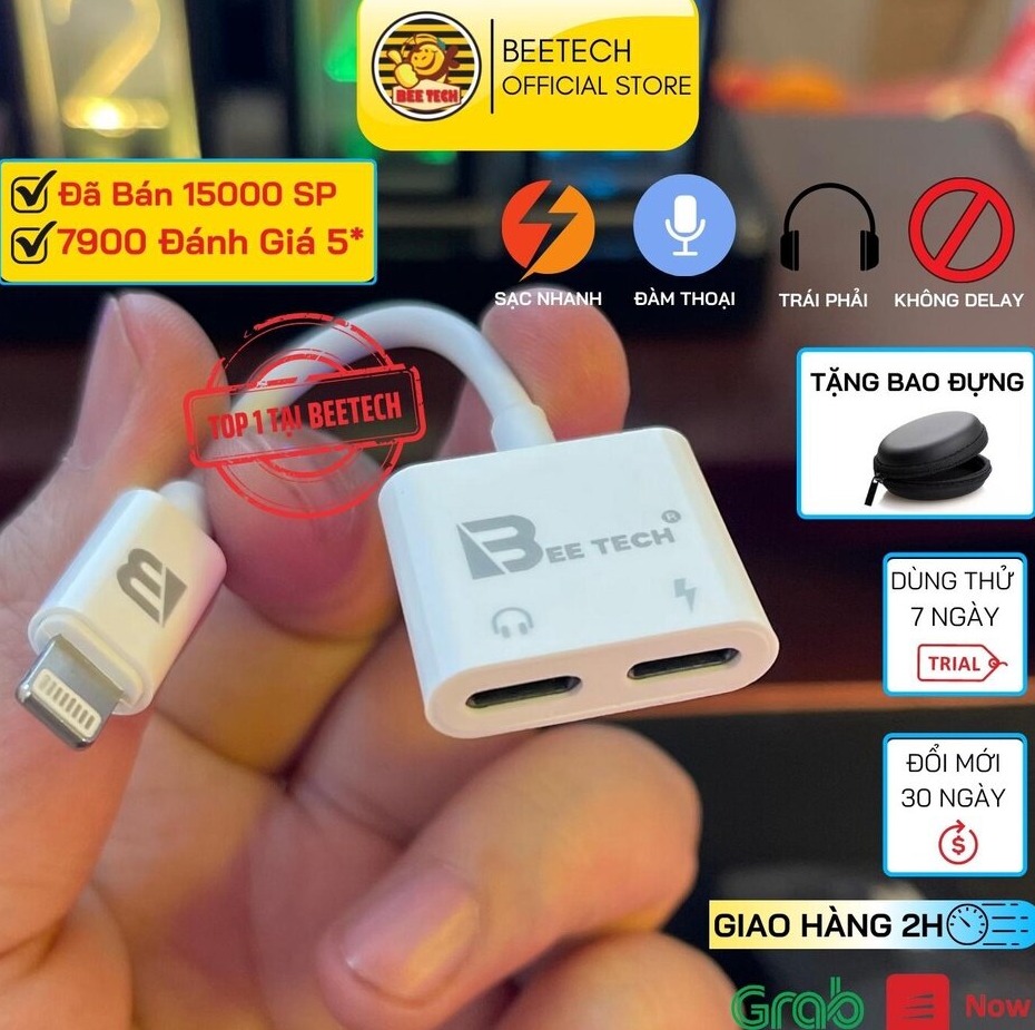 Jack chia cổng BEETECH cho iPhone BTJ08 thành cổng sạc + cổng tai nghe chân Lightning