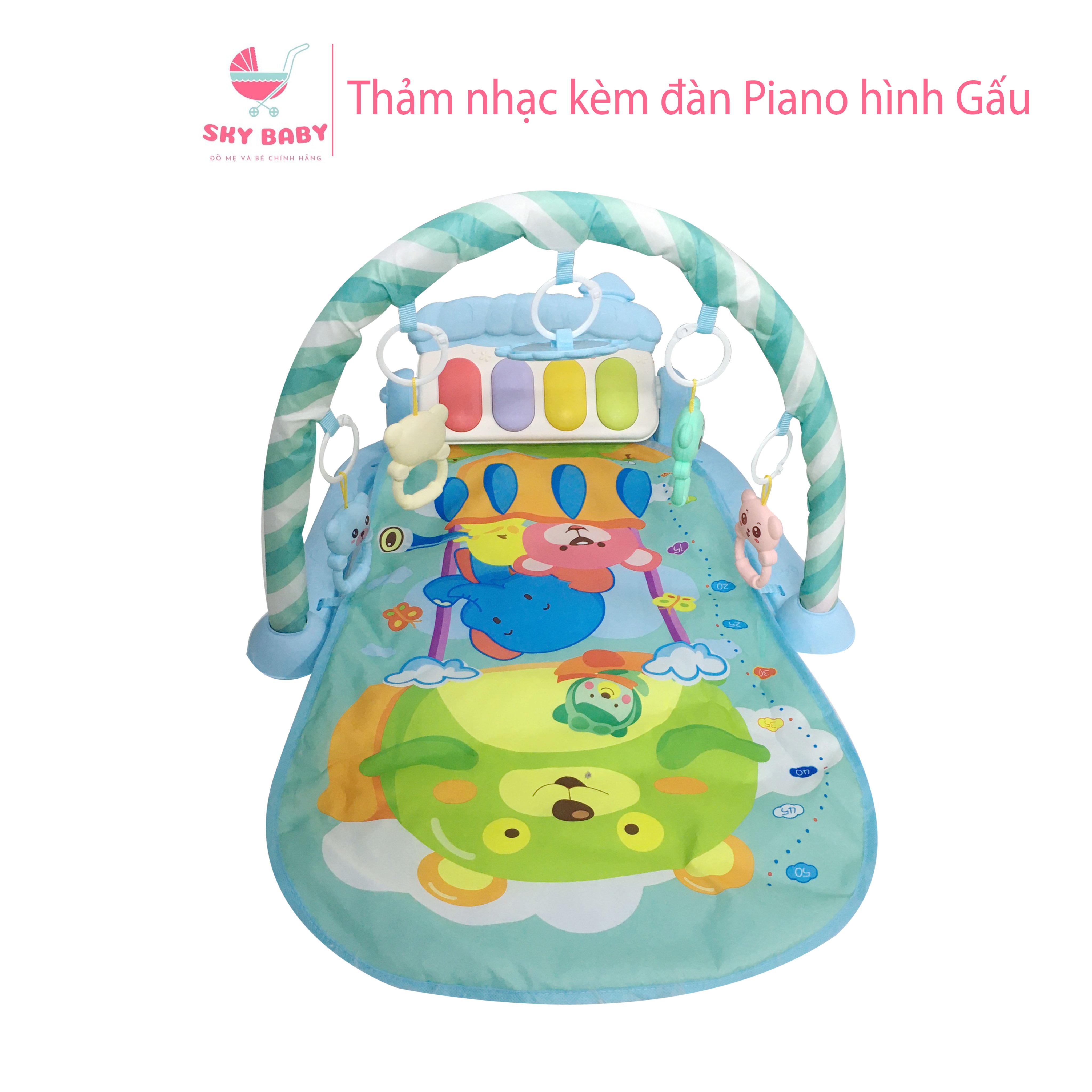 Đồ chơi thảm phát nhạc piano cao cấp cho bé nằm chơi kèm bộ đồ chơi xúc xắc lục lạc