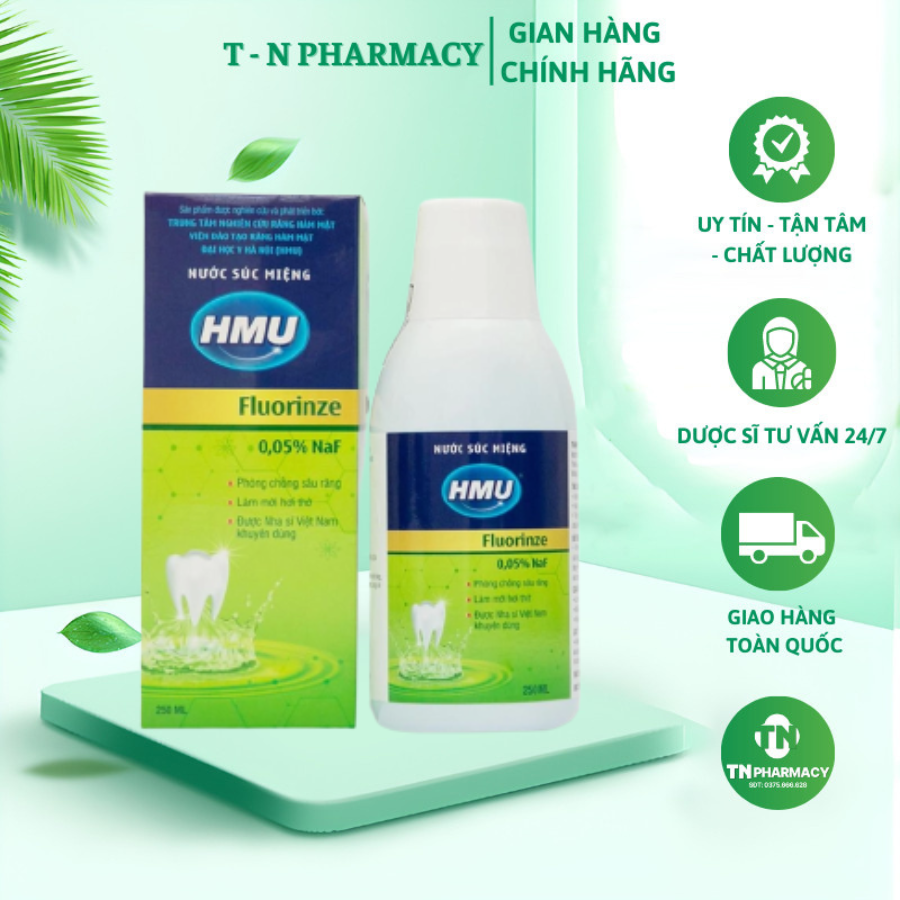 Nước Súc Miệng HMU Fluorinze 0,05% Naf Ngăn Ngừa Sâu Răng, Cho Hơi Thở Thơm Mát - Chai 250ml