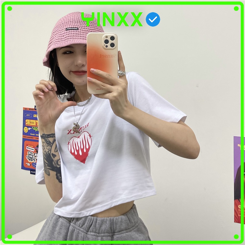 [TRENDING]  Áo Thun CroTop Form Rộng In Hình Trái Tim YINXX Cá Tính Kiểu Hàn Quốc TTT0001