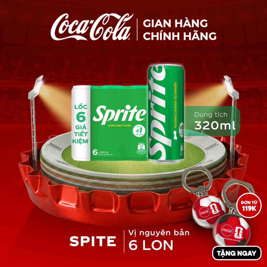[SIÊU SALE ] Lốc 6 Lon Nước Ngọt Giải Khát Có Gas Sprite Hương Chanh 320ml/Lon Sale 25.05 Coca-Cola Chính Hãng_LD