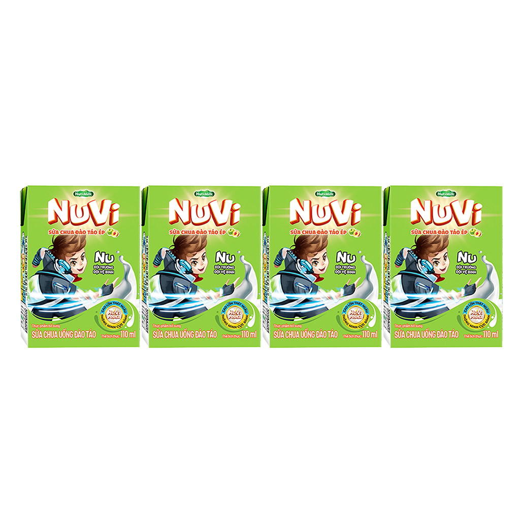 Lốc 4 Hộp Sữa Chua Đào Táo Ép Nuvi 110ml Giúp Bé Phát Triển Trí Não, Chiều Cao Cho Bé-PUPStore