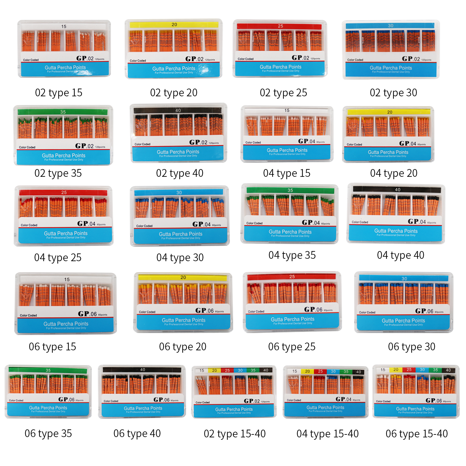 1box 120pcs points gutta percha with scale taper02 04 06 size15-40