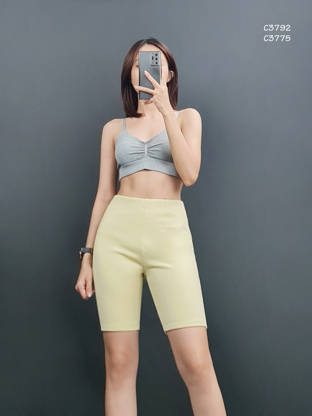 C3792 - Quần short thun gân biker trơn