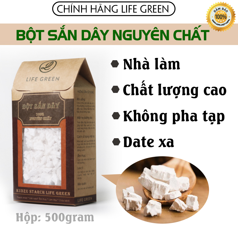Bột Sắn Dây Nguyên Chất Nhà Làm 100% Life Green Đẹp Da, Giảm Cân, Giải Khát, Giải Độc, Thanh Lọc Cơ Thể, Tốt Cho Sức Khỏe 500gram