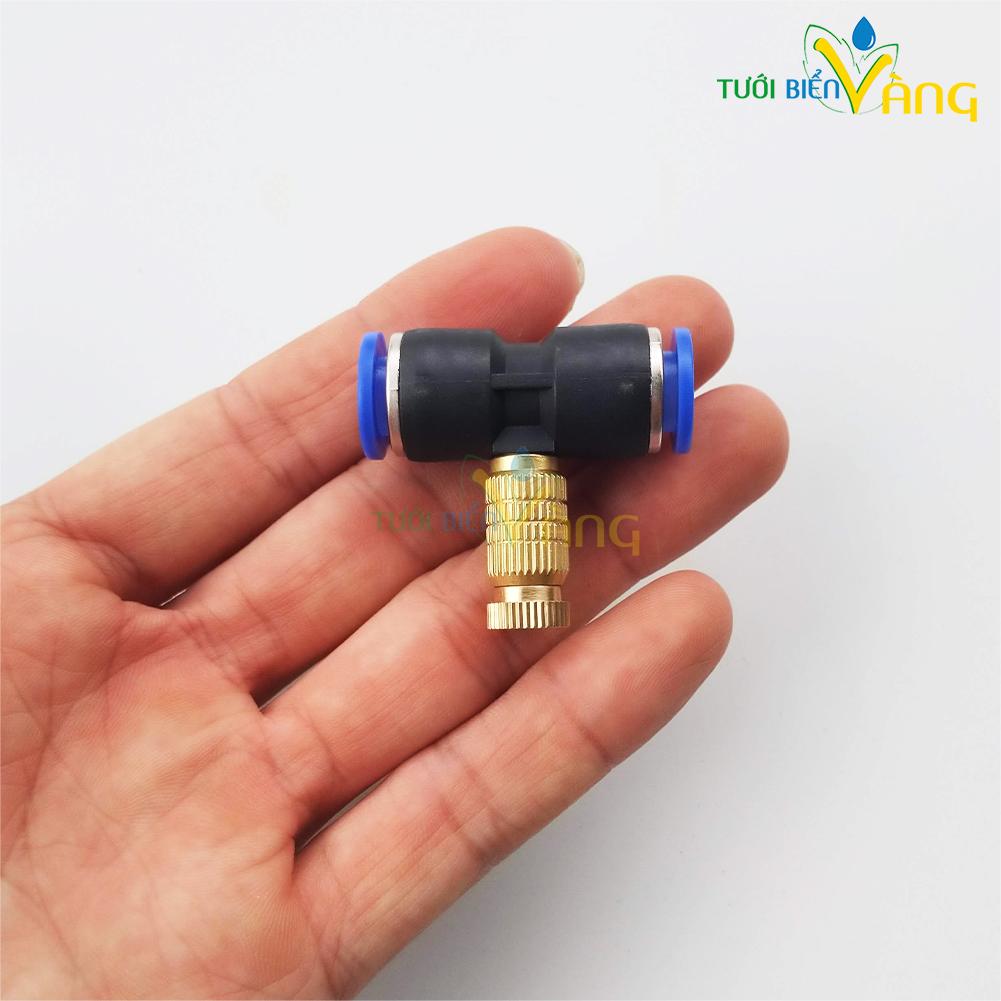 10 Béc phun sương làm mát bằng đồng chân nối tiếp ống 8mm tặng 1 bịt cuối 8mm Sử dụng làm bép giữa trong giàn bép phun sương