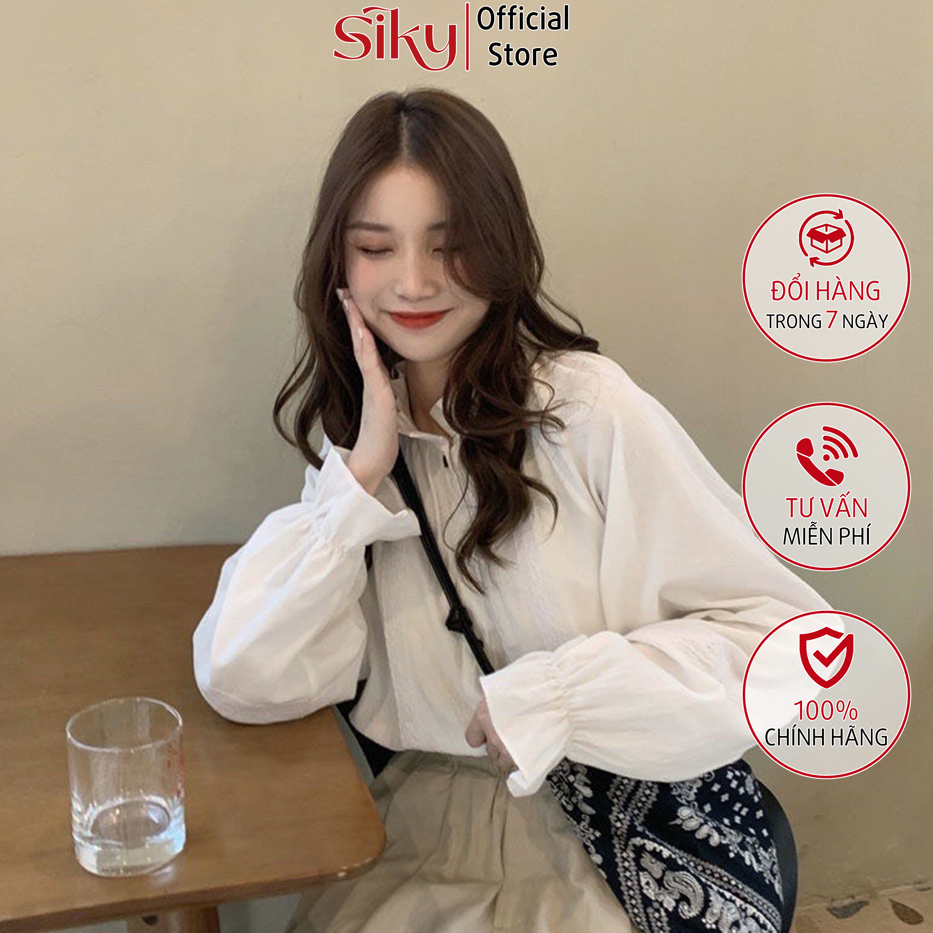 Áo sơ mi nữ SIKY tay phồng, cổ bèo phong cách ulzzang siêu xinh - SM04