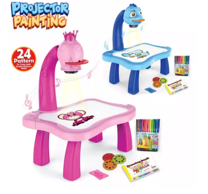 Bàn vẽ thông minh có máy chiếu tranh ảnh cho bé có kèm Sổ vẽ, túi bút viết các mầu, Bút tập tô vẽ, Giúp bé phát triển trí tuệ