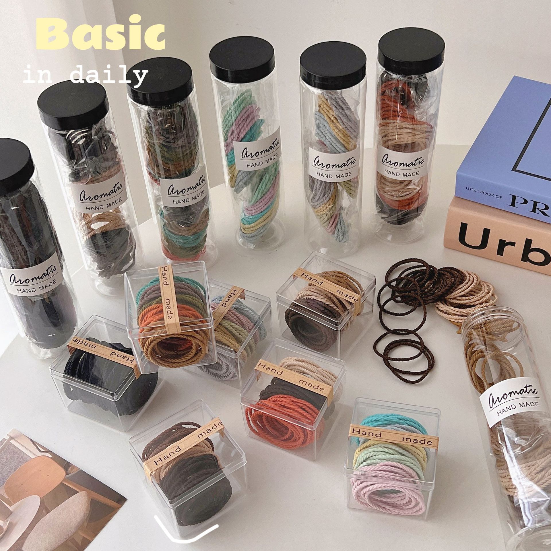 Set 100 dây thun cột tóc cho bé gái và người lớn hộp đựng nhiều màu