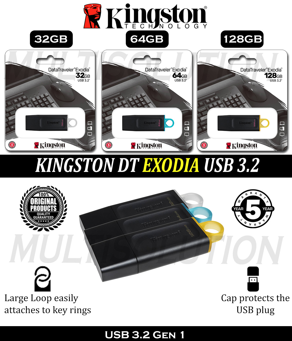 Usb kingston datatraveler exodia dtx 64gb 128gb - usb 3.2 gen 1 flash drive 64g 128g