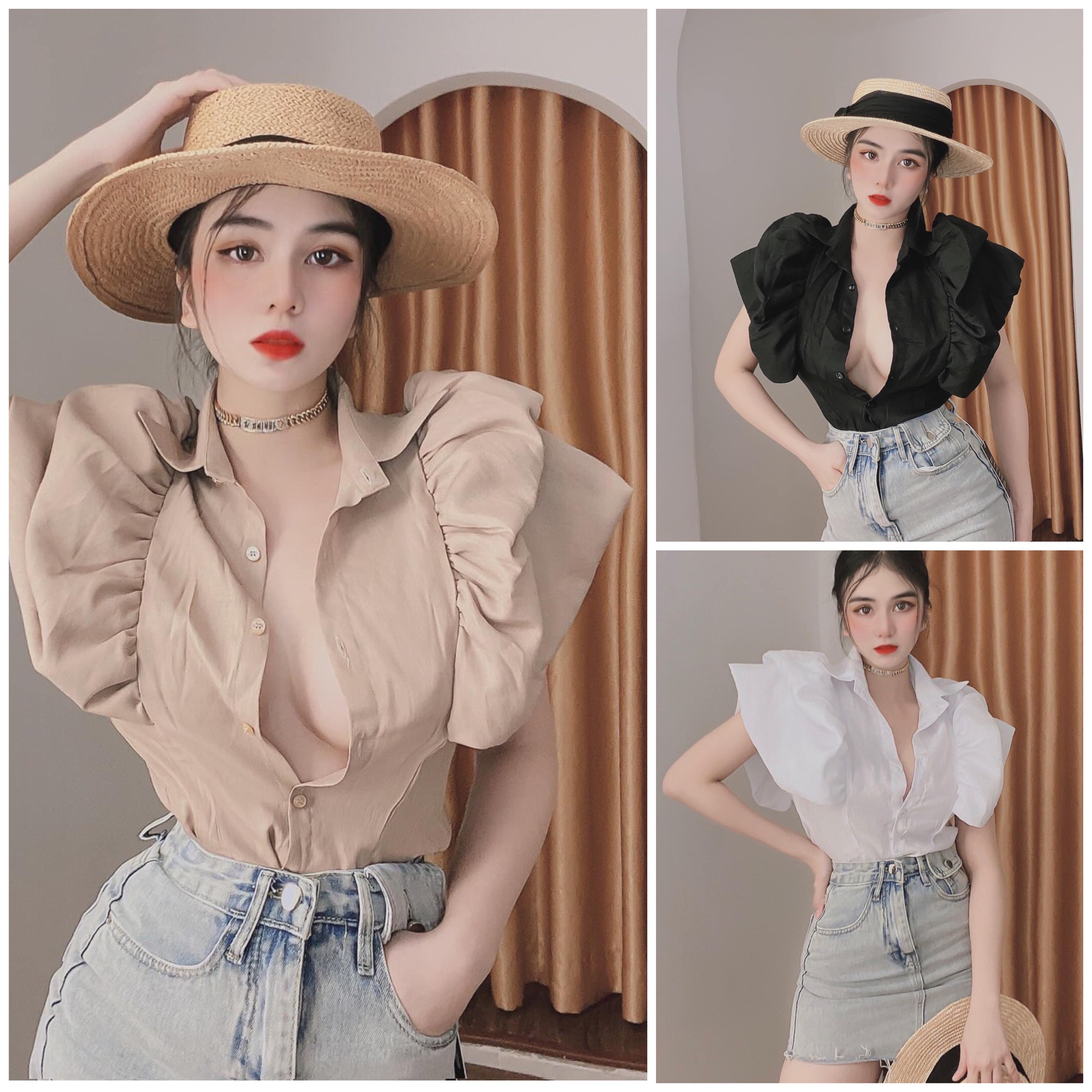 Áo sơ mi tay phồng, áo sơ mi tay ngắn, áo tiểu thư tay phồng, áo kiểu tay phồng