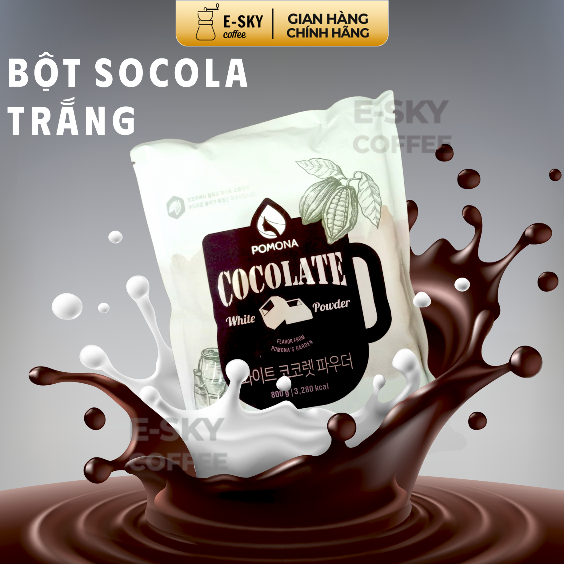 Bột Socola Trắng Pomona White Chocolate Powder Nguyên Liệu Pha Chế Cà Phê, Trà Sữa, Milkfoam Hàn Quốc Gói 800g