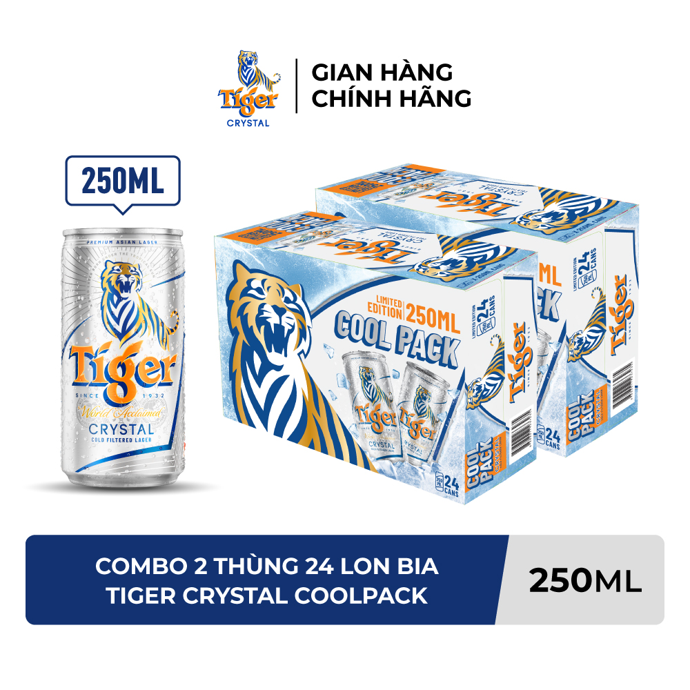 Combo 2 Thùng 24 lon bia Tiger Crystal Coolpack 250ml/lon