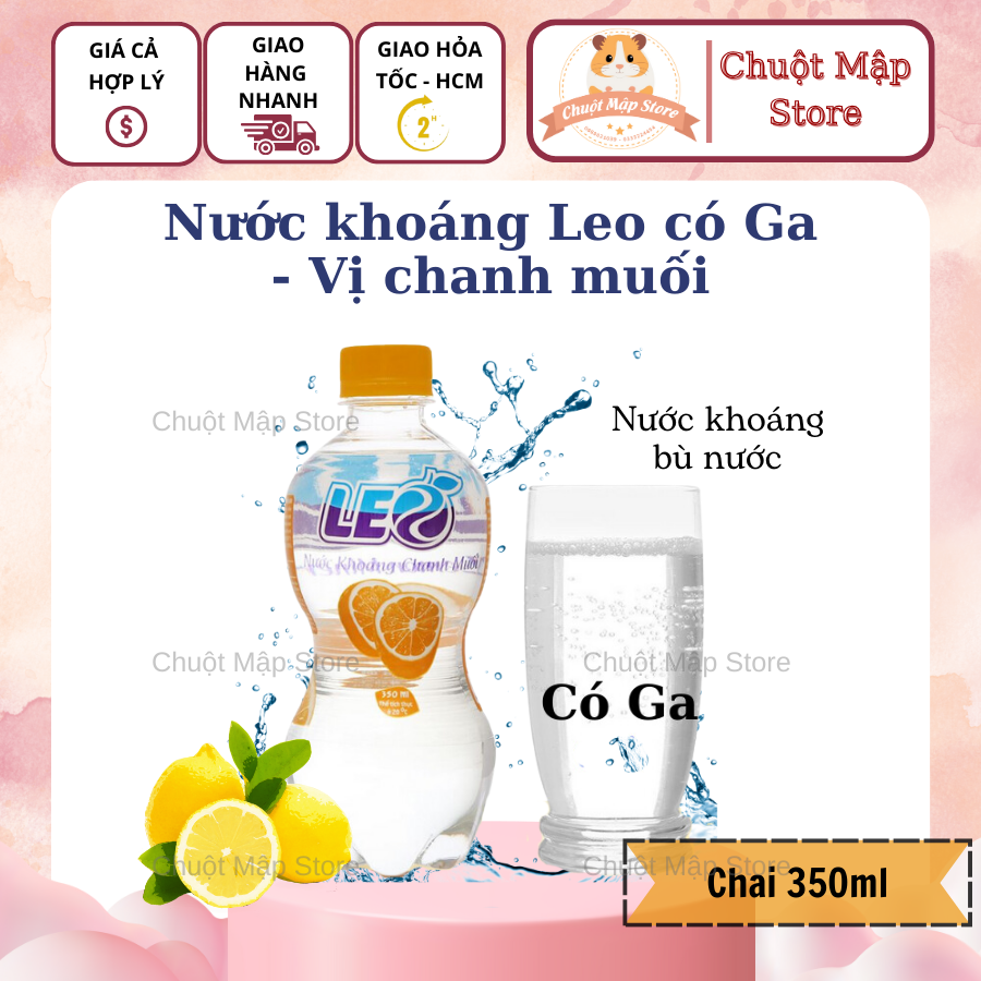 Nước khoáng Thiên nhiên có ga Leo vị chanh muối 350ml. Chuột Mập Store.