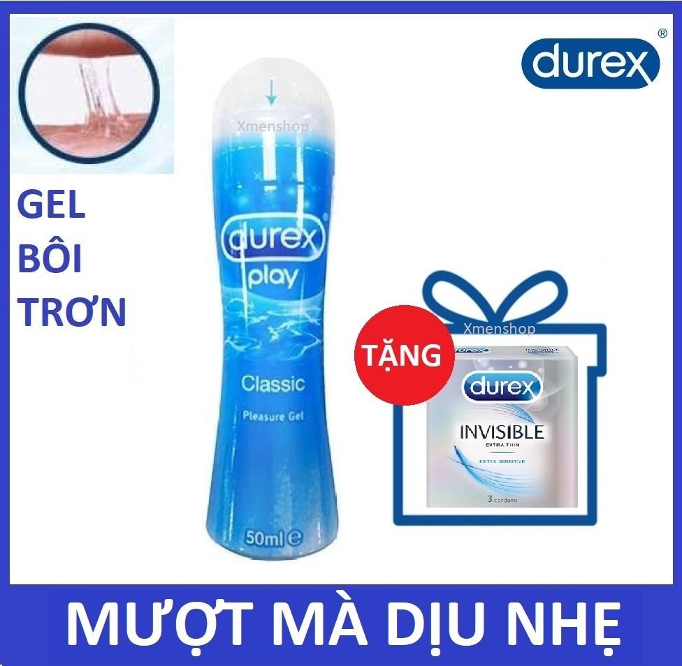 [HCM]Bộ 1 chai Gel bôi trơn Durex Play Classic 50ml - Mượt mà dịu nhẹ tặng 1 hôp bcs 3c