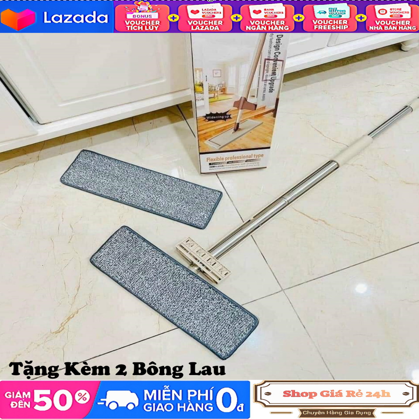Cây Lau Nhà Tự Vắt Đa Năng TẶNG KÈM 2 BÔNG LAU